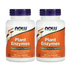 나우푸드 식물성 소화효소 120캡슐 2통 아밀라아제 리파아제 브로멜라인 프로테아제 락타아제, 120정