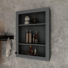 욕실 수납장 수건장 화장실 수납 유리문 상부장 벽걸이, 1개, 샌드그레이 50x69x15cm 3단 투명