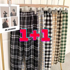 1+1 커플잠옷 9부 체크 파자마 잠옷 바지/ 잠바지
