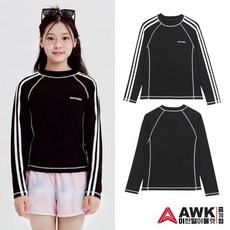 [AWK 중계점] *25S/S시즌 특가SALE* 배색 라인 래쉬가드 (블랙) 소매 라인 배색 트렉 디자인 스포티하면서 유니크한 디자인의 래쉬가드 상의
