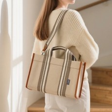 이엘로그 대용량 기저귀 가방 캔버스백 + 이너백 세트, 베이지