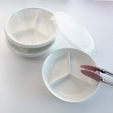 도자기 3절 나눔접시 반찬통 뚜껑 찬기, 2개, 화이트 2개, 화이트