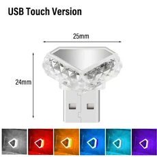 유형-C USB 자동차 인테리어 주변 분위기 조명 LED 신호등 독서 램프 장식 액세서리, 03 USB-Triangle, 04 Colorful, 01 Touch sensitive mode