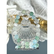 不醉 綠光森林藍髮晶/海藍寶/白月光/葡萄石/綠阿塞·減緩緊張焦慮心情幫助睡眠/開運招財/天然水晶/水晶手鍊, 1個, 14-15公分