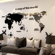 280x140cm 세계지도 포인트 벽장식 스티커 3D 입체 전세계지도, 세계지도-블랙, 작다