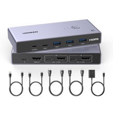 UGREEN 8K60Hz HDMI KVM USB x3 & & USB & HDMI 전환기 2입력 1출력 PC2대를 3.0포트