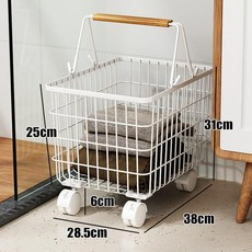 욕실용 이동식 옷걸이 바구니 분리형 세탁물 정리함, 1개, 작은 바구니 포함 우드 스트립 손잡이 A