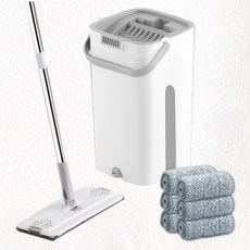 新錸家居 加大免手洗刮刮樂平板拖把水桶組 簡約白灰色 1桶1拖6布 洗脫拖免沾手 乾濕兩用, 1套