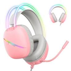 ONIKUMA X33 게이밍 헤드셋 유선 7.1 채널 RGB Type-c to USB, 핑크