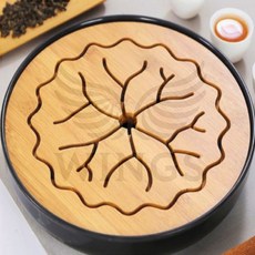 대나무 결이 살아있는 연잎 다기트레이 차판 25.5cm BLACK, 상세페이지 참조, 1개