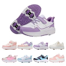 PHTEER 롤러슈즈 바퀴달린운동화 탈부착 롤러스케이트 4륜 F05, 자주색