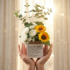 찐굿 JJG 해바라기 작약 조화 화분 인테리어 재물운 행운 개업 집들이 선물, 1개, 화이트 모델