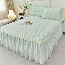 스커트형 침대커버 세트 퀸 킹 누빔 사계절 레이스 매트리스커버 베개커버 포함