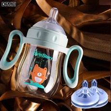DFMEI 寬口徑大寶寶奶瓶ppsu兩用加厚防脹氣新生嬰兒吸管, 1個, 1L, 藍色260mL+S奶嘴+M奶嘴:如圖