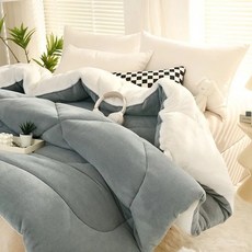 MAKABORO 양면 밀크 벨벳 양털 극세사 이블 두꺼운 뽀글 겨울이불, 그레이