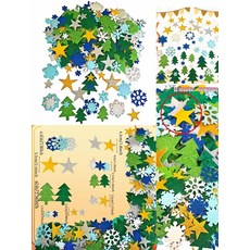 閃亮星星雪花聖誕樹EVA泡棉自黏貼紙組- 聖誕裝飾 自黏貼紙 泡棉貼紙 節慶裝飾, 彩色