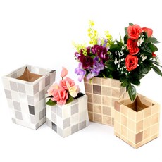 올데이픽 엔틱 조화 화분 체크화분, 화이트 - 소