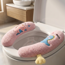 오니홈 고급형 포근한 변기시트커버 / 극세사 벨크로 부착형, 1쌍, 핑크