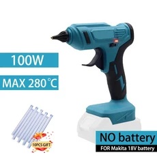 280 ° C 100W 무선 핫멜트 글루건 DIY 수리용 11mm 글루스틱 10개 포함 18V 배터리 공구용 충전식, 01 Blue