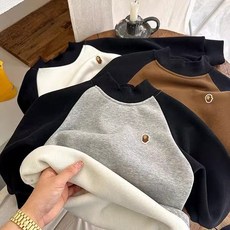 歐寶唄兒童上衣 加絨打底衫 冬季新款小童內搭上衣 加厚百搭撞色T恤女一體絨 兒童長袖