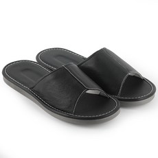 천연소가죽 사무실 거실 실내화 실내 슬리퍼 거실화, 1개, 블랙