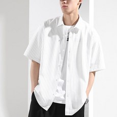 빛나는 판다 셔츠 얇은 루즈핏 스트라이프 남방 빅사이즈 빅사이즈 베이직 남성 여름 반팔 오버핏