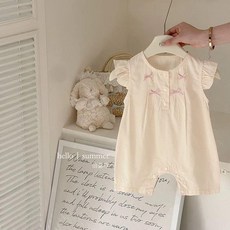 女寶寶嬰幼兒夏季純棉飛袖短爬連體衣