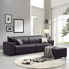 동서가구 디원 4인 가죽소파 스툴세트 DF910400, 초코브라운