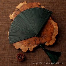 全竹中國風摺扇, 綠色淨竹, 1個