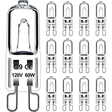 Jaenmsa G9 할로겐 전구 25와트 120V T4 2핀 12팩 25W 제논 디밍 가능 2프롱 미니 JCD 타입 샹들리에 전자레인지, 60W-12 Pack