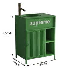 Shark家具 復古工業風浴室櫃一體洗手池 65x46x85cm, 綠色,單鏡子, 1個