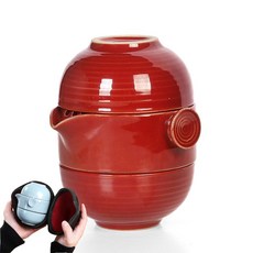 다도세트 휴대용 찻잔 전통 다도 여행용 도자기 캠핑용 선물 고급 주전자, 12. 제트지빨강 1포트 2배+캅셀 팩