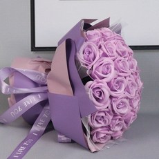 【51朵 台灣現貨】香皂花 假花 玫瑰花 母親節花束 母親節禮物 仿真花 教師節禮物 香皂花束禮盒 玫瑰花 情人節禮物, 1個, 51朵香皂花,粉紫色