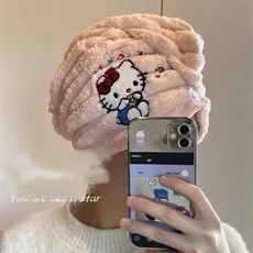 JY&CO 헬로키티 귀여운 흡수 드라이캡 여성용 헤어타올 1+1, 2개, 핑크