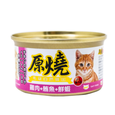 原燒 毛球自然排出貓罐頭80g 副食貓罐, 24個, 雞肉+鮪魚+鮮蝦