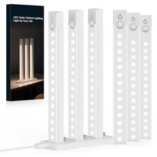 Rihvy 12팩 캐비닛 아래 조명 충전 스테이션 포함 20.3cm(8인치) 충전식 모션 센서 실내 3가지 색상 조도 조절 가능한 옷장 배터리 작동 주방용 LED 마그네틱 조명, 8inch-6pack & 1 Charging Stati