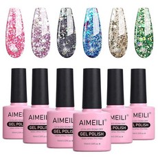 AIMEILI Hema Free 그린 글리터 젤 네일 폴리쉬 Soak Off 골든 글리터 블루 젤 네일 래커 겨울 크리스마스 컬러 6개 세트 X 10ml - 키트 세트 10개, SET6-10