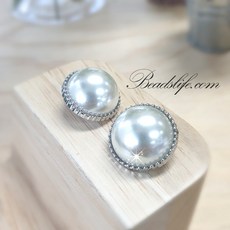 비즈라이프 보석단추2번, 2개, B-00020  20mm진주 단추 백금도금2개