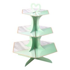 三層蛋糕架點心架：金色歐式點心盤，適用於派對、聖誕，亦可用於壽桃塔拜拜, 1個, 六角大理石綠