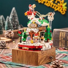 聖誕樹音樂盒 聖誕屋音樂盒 音樂聖誕樹 聖誕積木 鐳射立面精緻彩盒 益智拼裝積木兼容樂高積木 生日禮物女, 1個, 如圖