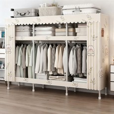 【台灣現貨3日内達】組裝衣櫃 26mm加粗管徑 簡易衣櫃 超强耐重衣櫃 合金接頭出租屋衣櫃落地衣櫥, 小萌兔200cm+含布套+全合金接頭, 小萌兔