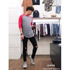 老爺有喜 重磅2.0升級版拼接七分袖棒球Ｔ-灰底紅, 1個, L號, L號