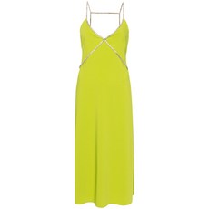 리우조 라인스톤 스트랩 미디 드레스