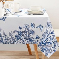 INFUNLY 타로 식탁보 직사각형 골드 썬 문 테이블 보 152.4 x 228.6cm(60 x 90인치) 세탁 가능한 방수 스타 타로 테이블 커버 주름 방지 폴리에스터 직사각, Blue White Porcelain