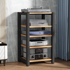 可調節功放機架影音設備櫃，多功能音響架器材機櫃支架腳架展示架，穩固置物架, 淺胡桃5層, 1個