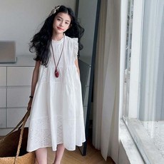 빠빠야네 키즈 주니어 여아 썸머 화이트 펀칭날개 원피스 여름