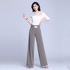 봄 가을 겨울 와이드 팬츠 편안하고 떨어지는 하이웨스트 여성 팬츠 한국 스타일 여성 캐주얼 바지 와이드 슬림핏, 낙타색 얇은, 31