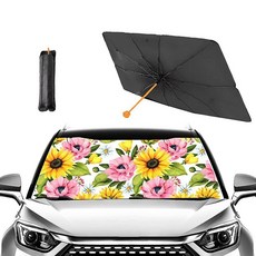 Purple Butterfly 자동차 햇빛 가리개 - 앞유리 우산 자외선 차단 열 및 냉각 차량 접이식 반사 햇빛 가리개 (144.8 x 78.7cm(57 x 31인치)), 해바라기 양귀비 데이지