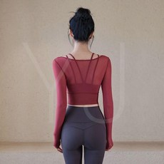 Ackdcs高顏值瑜伽服上衣女：春季新款帶胸墊運動長袖普拉提健身套裝，臺灣爆品