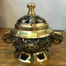 金龍佛俱 純銅龍頭元寶淨爐 塔香檀香適用, 1個